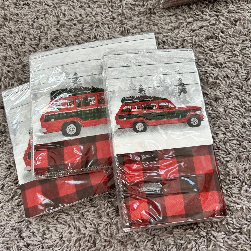 Christmas Holiday Napkins 4 Packs Vintage‎ Red Truck Buffalo Plaid Farmhouse